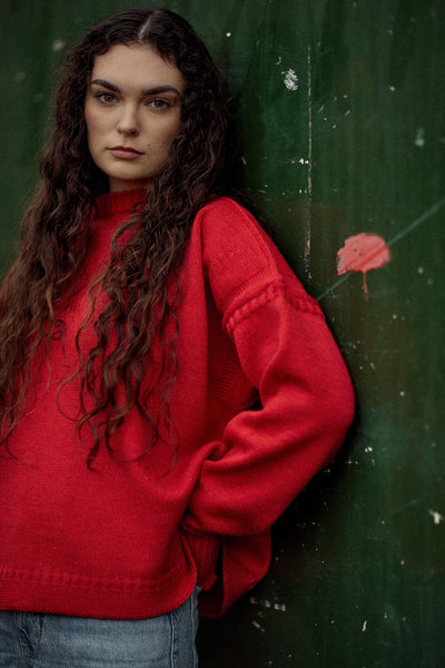 Tartan red off shoulder Guernsey Jumper