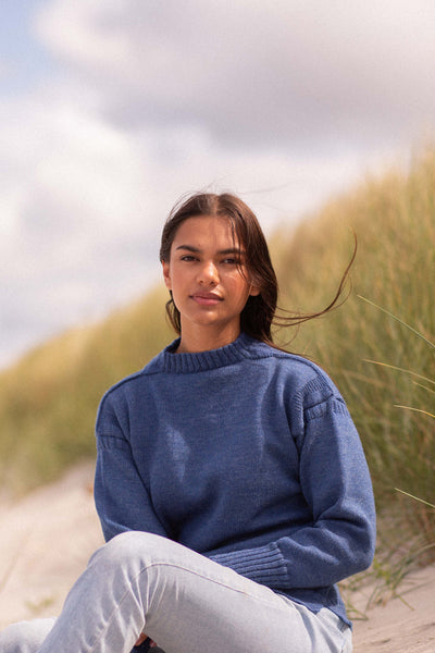 Classic fisherman's style jumper in mid Indigo Blue