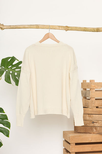 Cream Cotton Cropped Guernsey Jumper