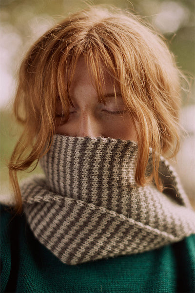 Natural striped Knitted Scarf