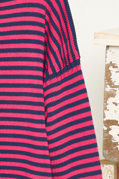 Marine Blue & Pink striped Cotton Cropped Guernsey Jumper
