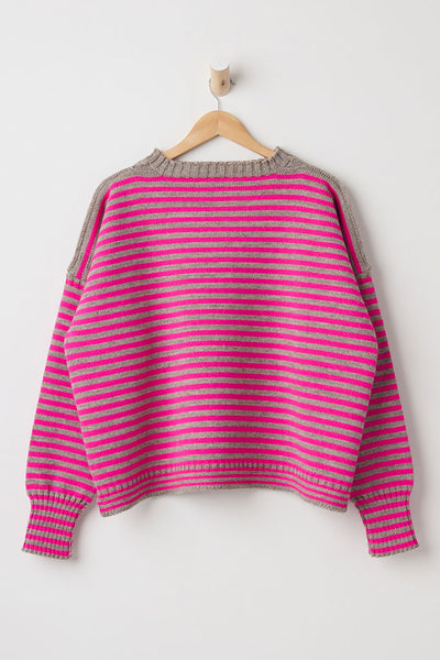 Oatmeal & Pink off shoulder Guernsey Jumper