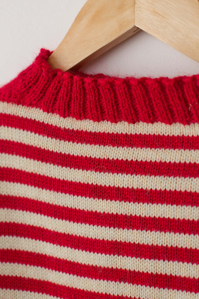 Red & Aran stripey off shoulder Guernsey Jumper