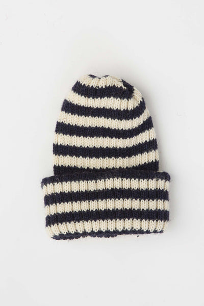 Navy & Cream Striped Knitted Beanie