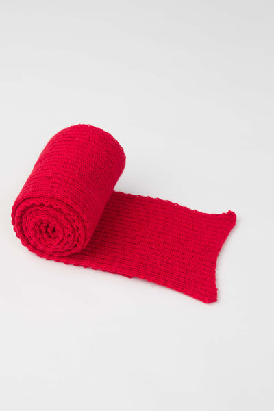 Rolled Red Knitted Scarf