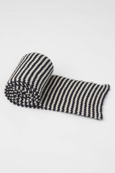 Navy & Aran Striped Knitted Scarf