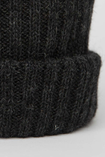 close up of charcoal Grey beanie
