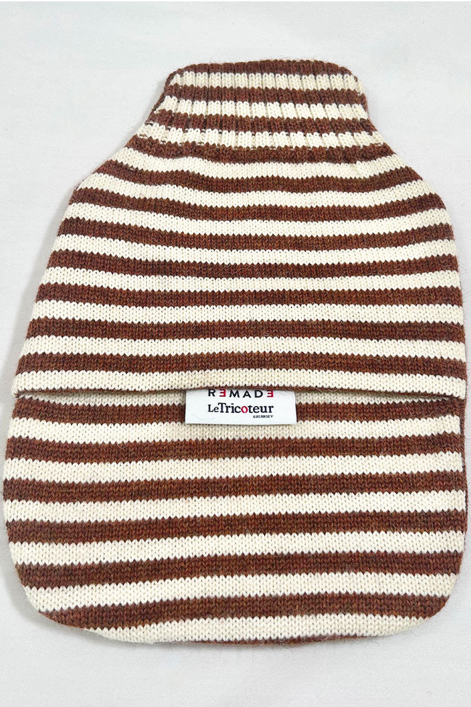 Cinnamon & Aran stripe with Steel hot water bottle cover