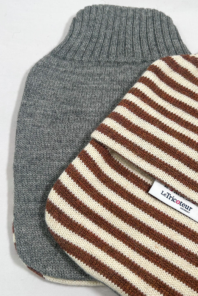 Cinnamon & Aran stripe with Steel hot water bottle cover