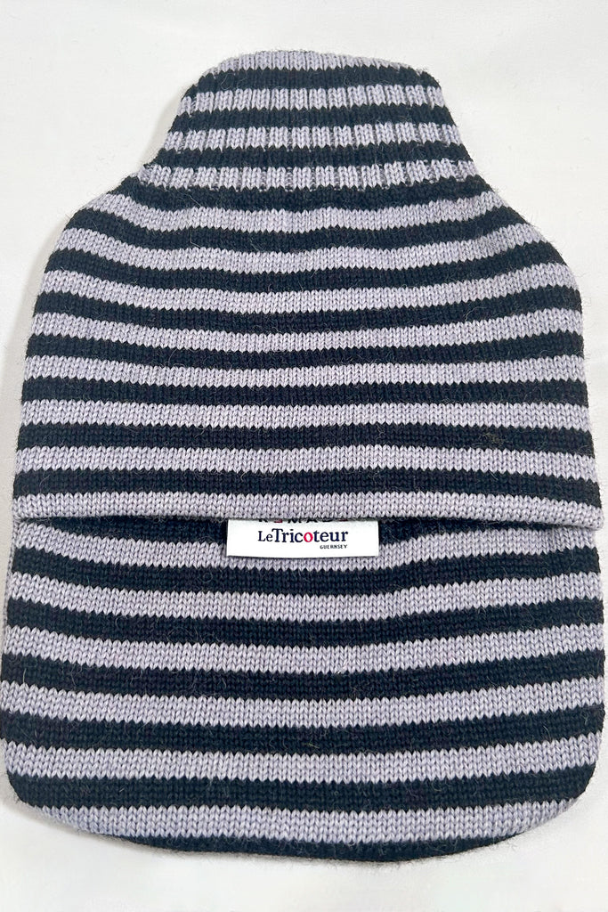 Fog & Black stripe with Black hot water bottle cover