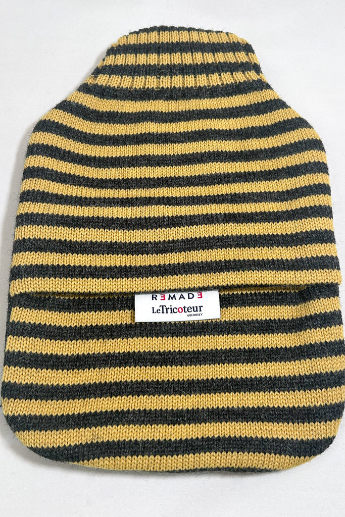 Mustard & Charcoal stripe with Charcoal hot water bottle cover