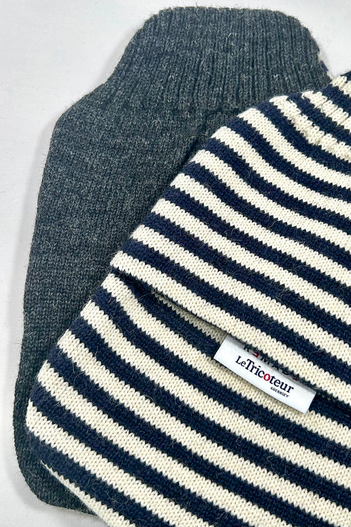 Navy & Aran with Charcoal striped hot water bottle cover