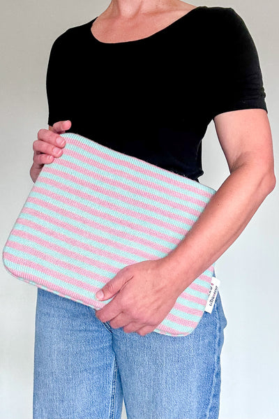 Mint Green & Rose Pink striped 16" Laptop Case