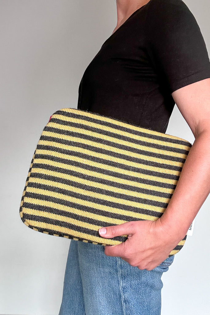 Mustard & Charcoal striped 14" Laptop Case