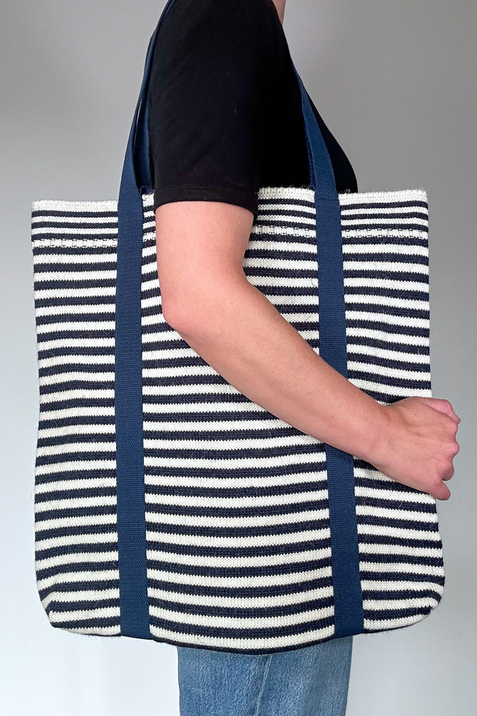 Navy & Aran striped Large Tote Bag