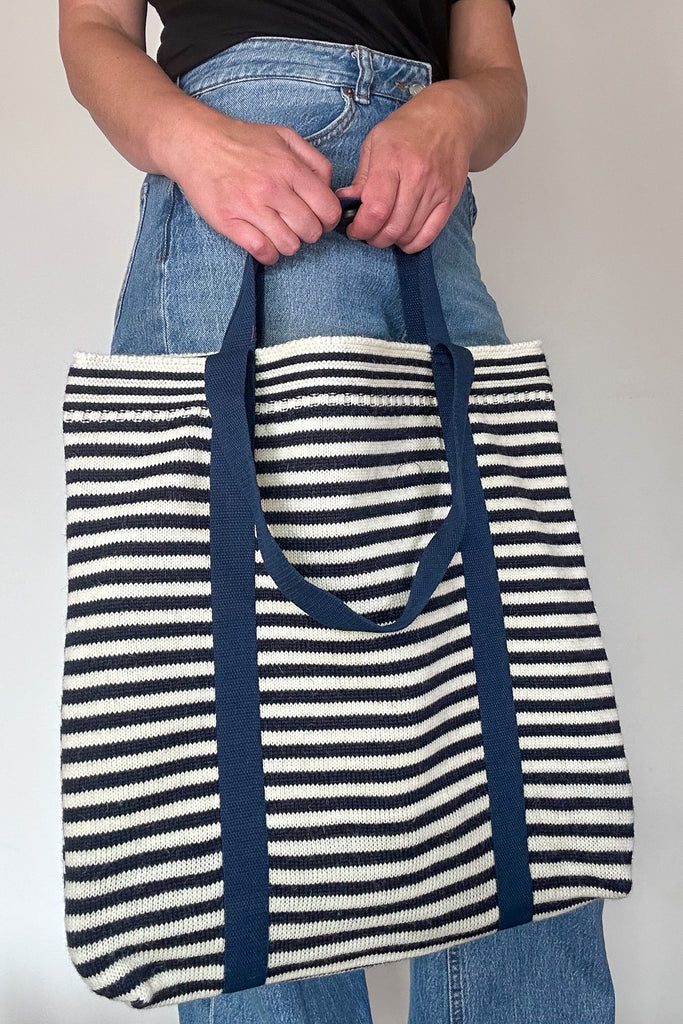 Navy & Aran striped Large Tote Bag