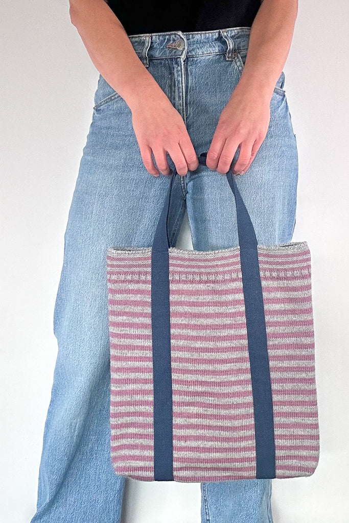 Lupin & Smoke Grey striped Small Tote Bag