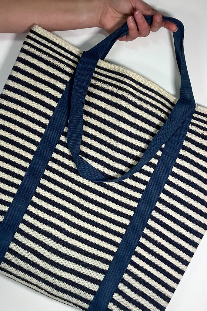 Navy & Aran striped Large Tote Bag