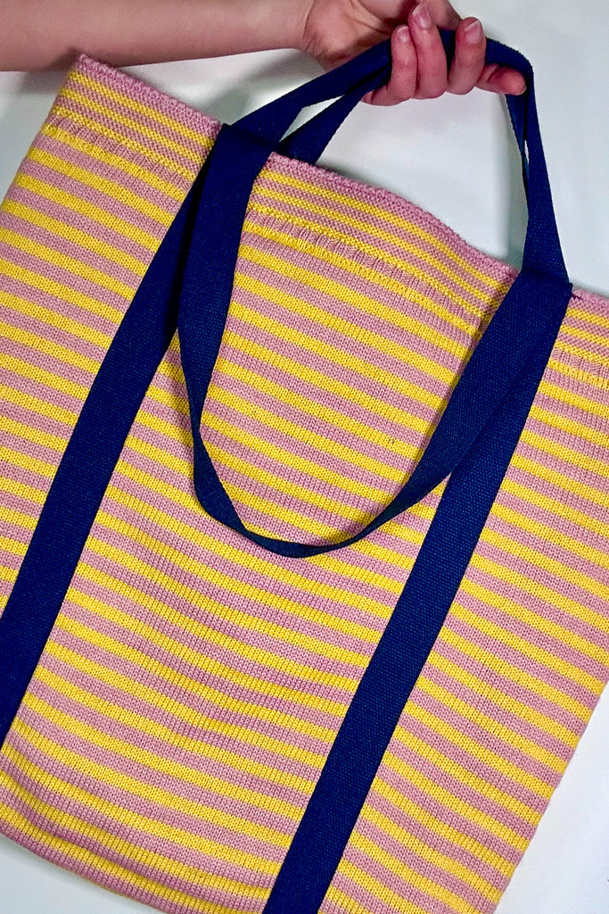 Rose Pink & Sunburst Yellow striped Large Tote Bag