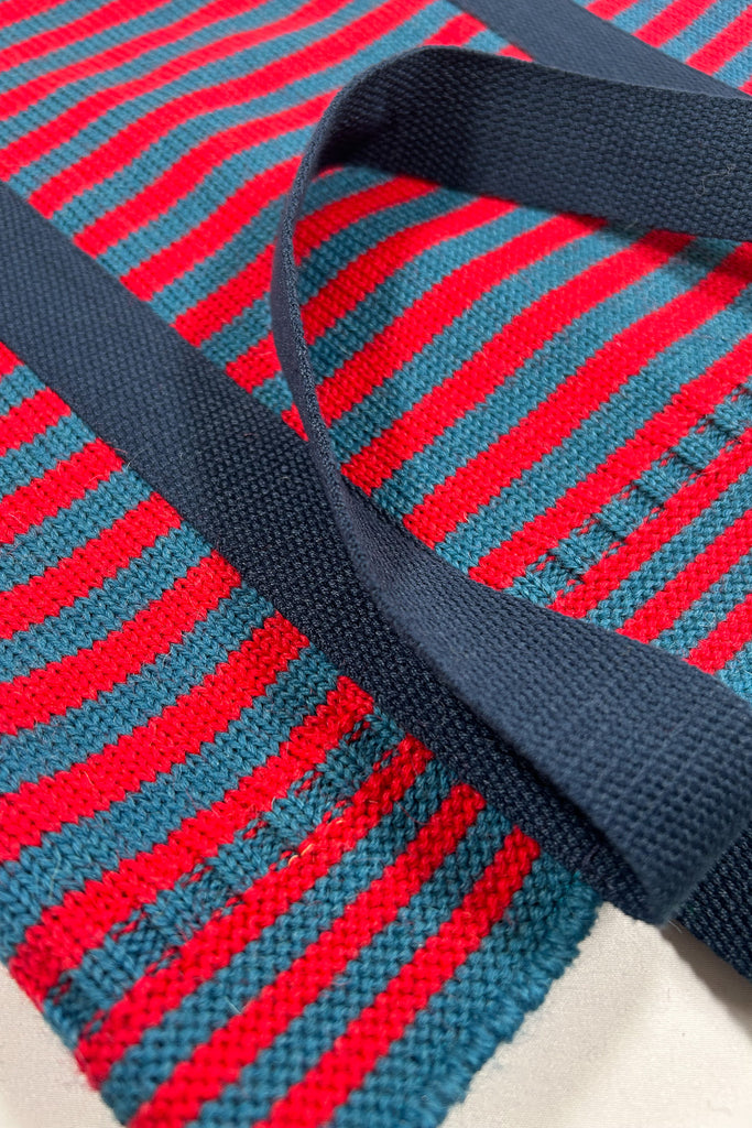 Red & Kingfisher Blue striped Small Tote Bag