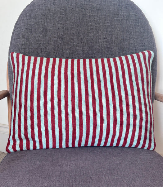 Rectangle Mint Green & Brick Red stripe bolster cushion cover