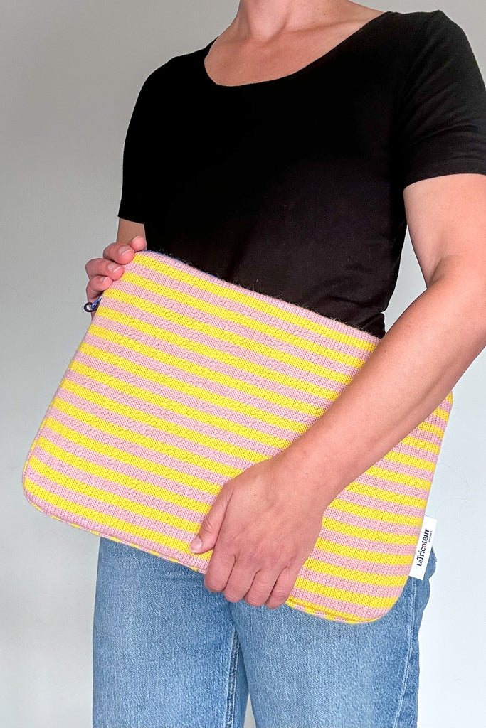 Rose Pink & Sunburst Yellow striped 14" Laptop Case