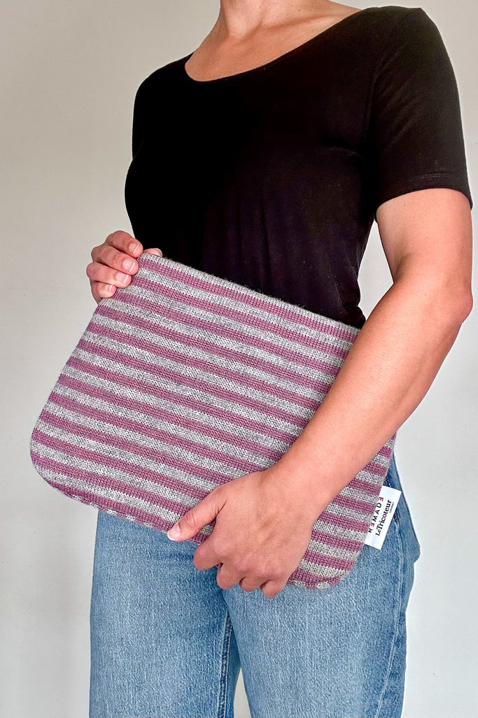 Lupin Pink & Smoke Grey striped 14" Laptop Case