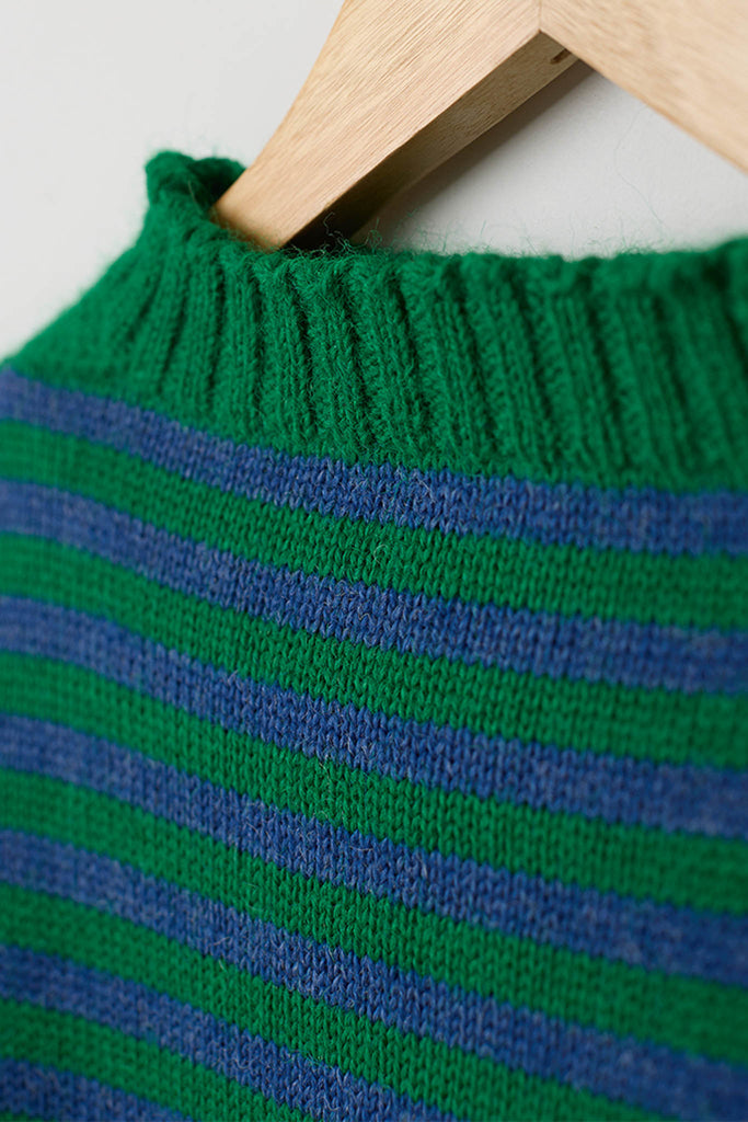 Kelly Green & Indigo Striped Traditional Guernsey Jumper