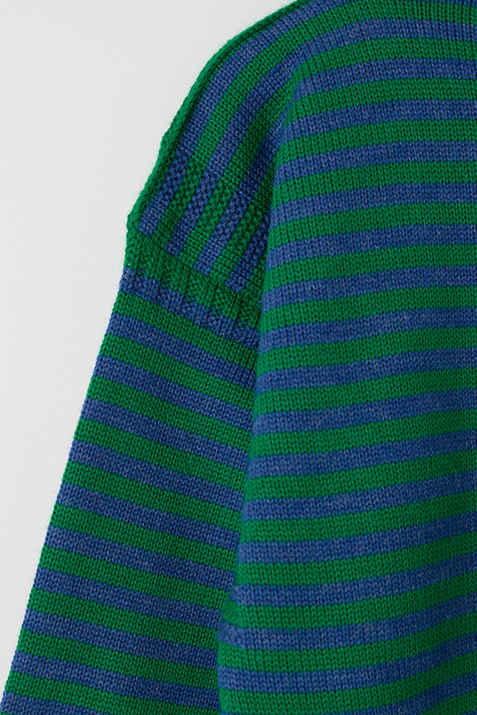 Kelly Green & Indigo Striped Traditional Guernsey Jumper