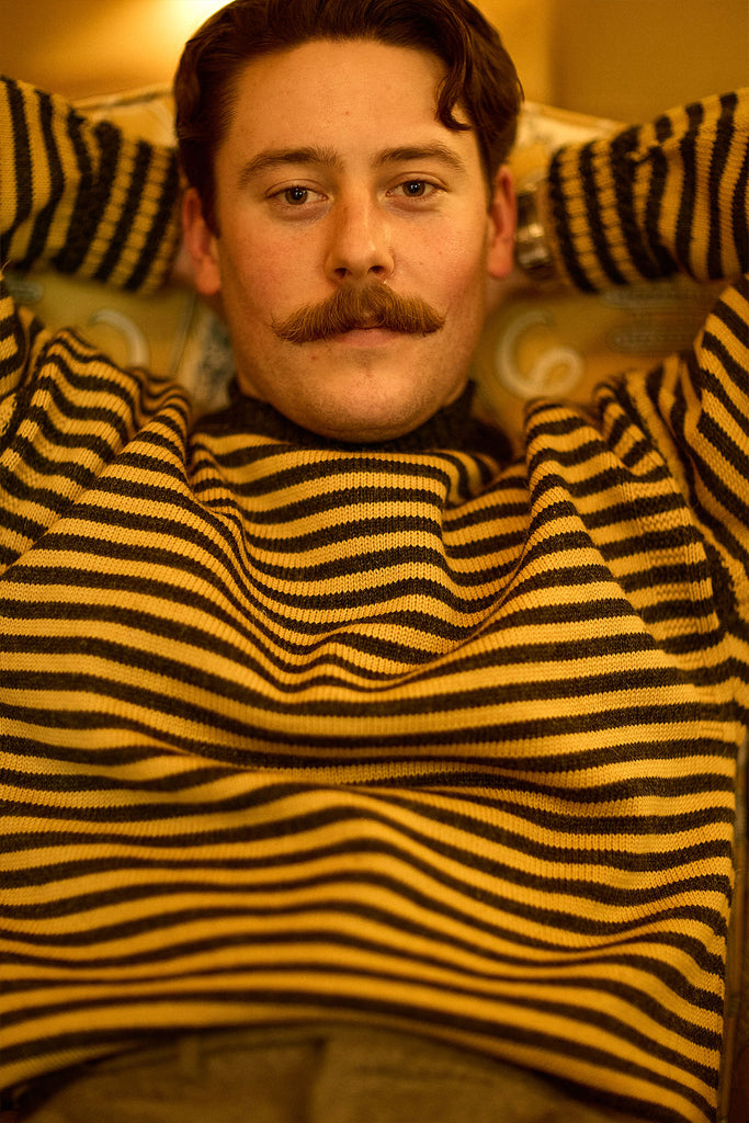 Charcoal & Mustard Striped Traditional Guernsey Jumper