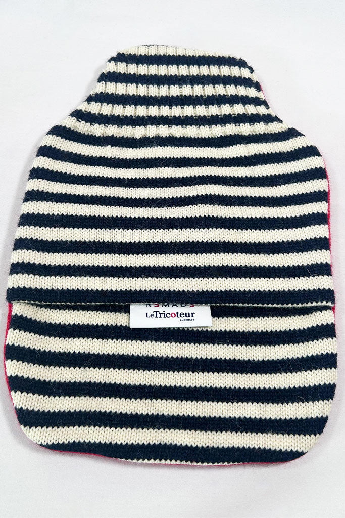 Navy & Aran with Burgundy striped hot water bottle cover