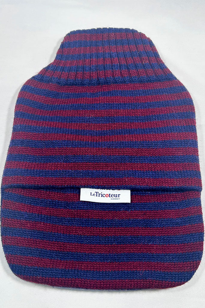 Navy & Burgundy stripe hot water bottle cover