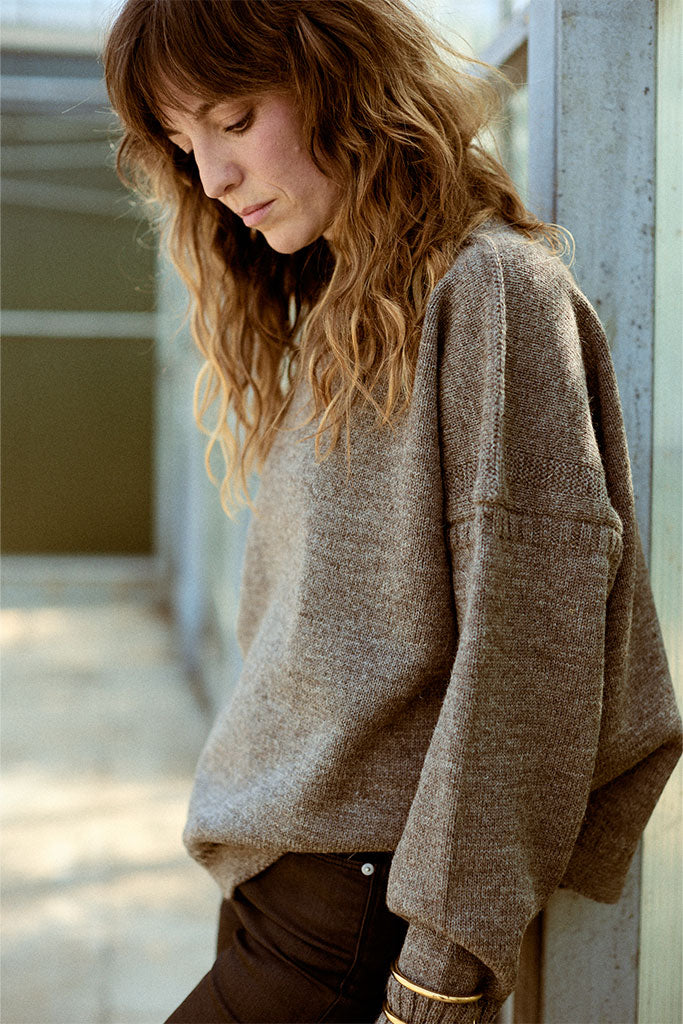 Mushroom off shoulder Guernsey Jumper