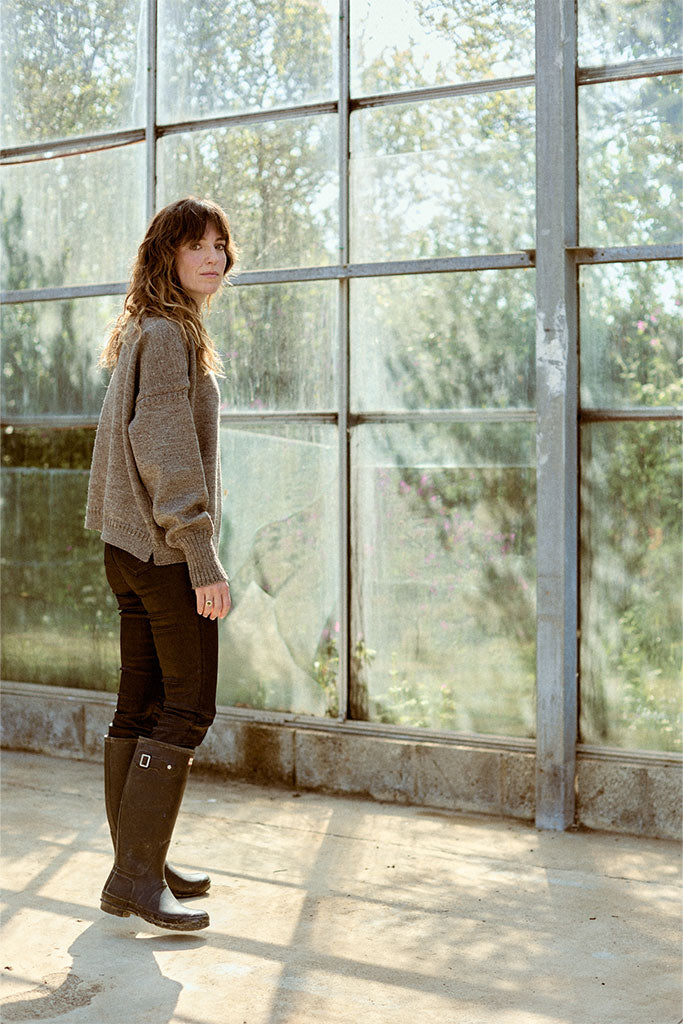 Mushroom off shoulder Guernsey Jumper