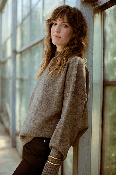 Mushroom off shoulder Guernsey Jumper