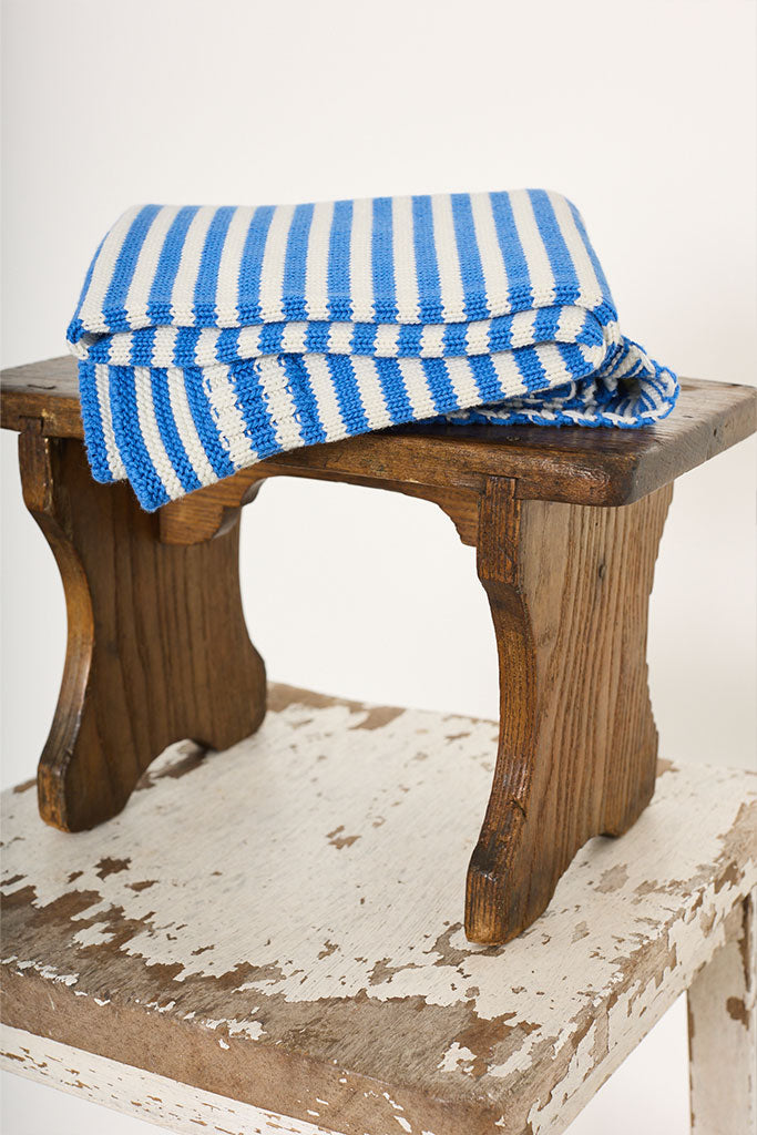 Blue & Cream striped cotton baby blanket