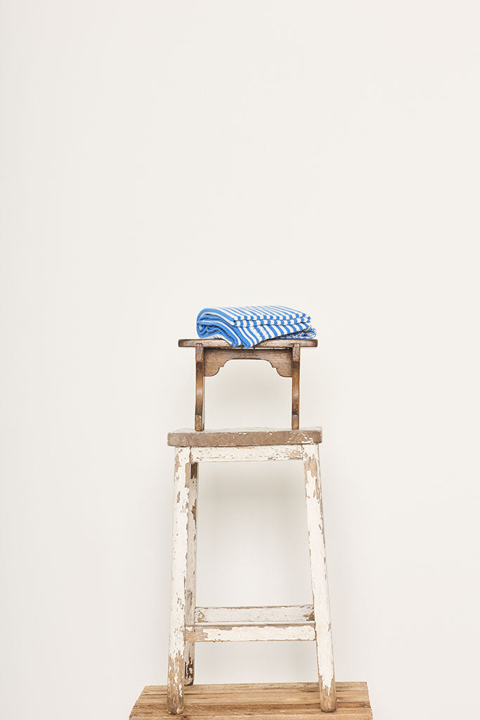 Blue & Cream striped cotton baby blanket