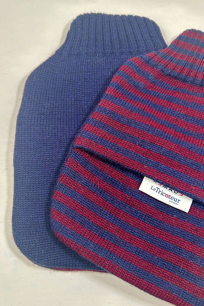 Navy & Burgundy stripe hot water bottle cover