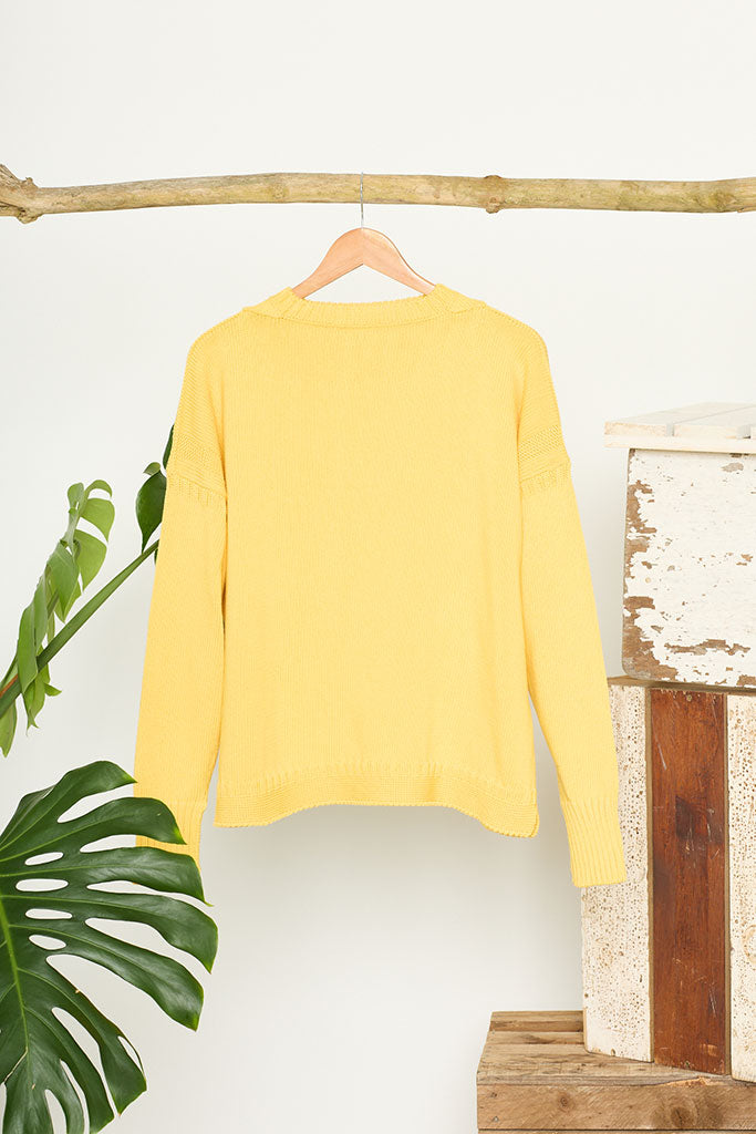 Buttercup Yellow Cotton Cropped Guernsey Jumper