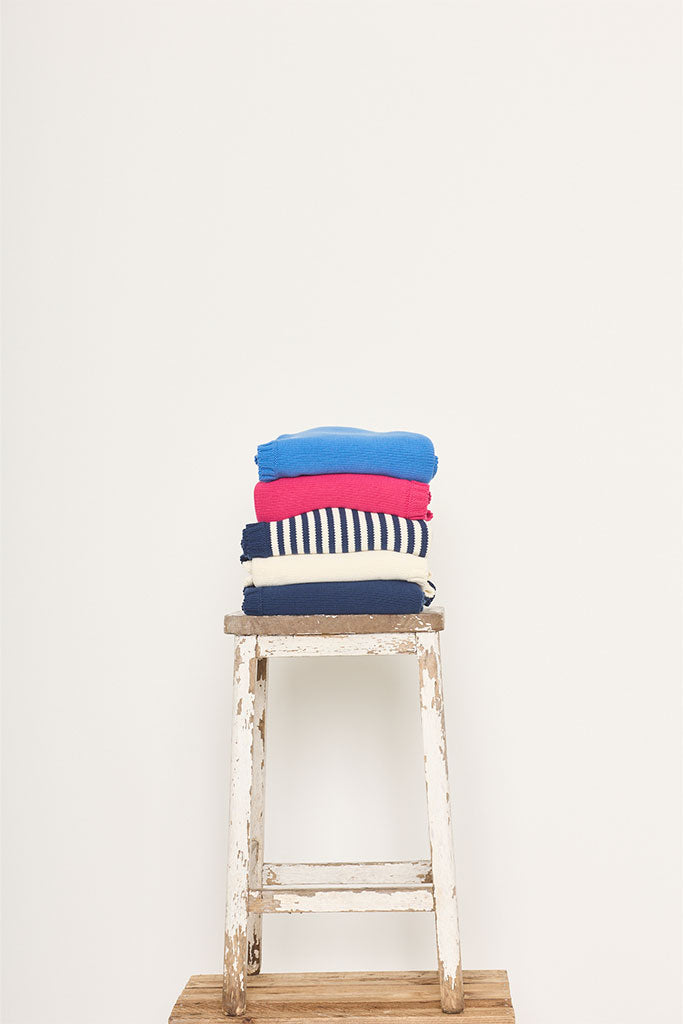 Cornflower Cotton Cropped Guernsey Jumper