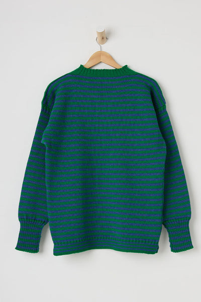 Kelly Green & Indigo Striped Traditional Guernsey Jumper