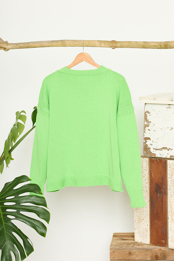 Kiwi Green Cotton Cropped Guernsey Jumper