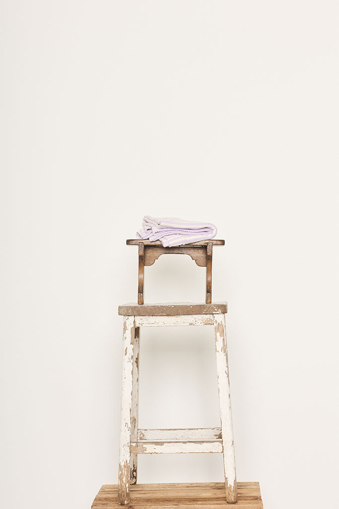 Lilac & Cream striped cotton baby blanket