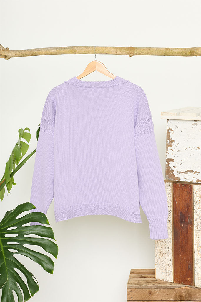 Lilac Cotton Cropped Guernsey Jumper