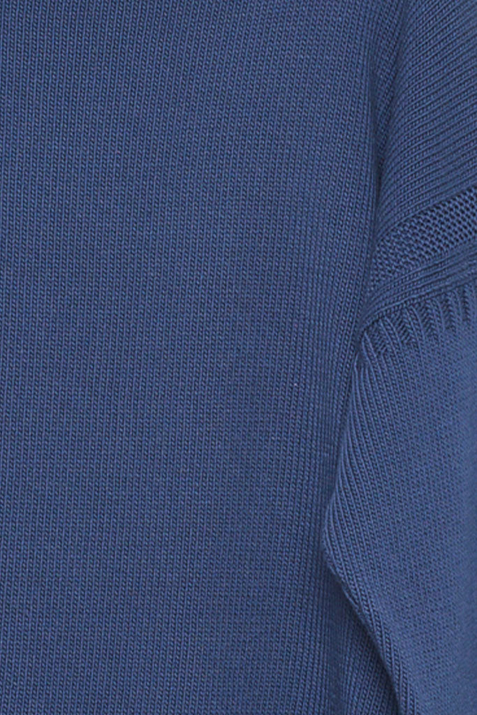 Marine Blue Cotton Cropped Guernsey Jumper