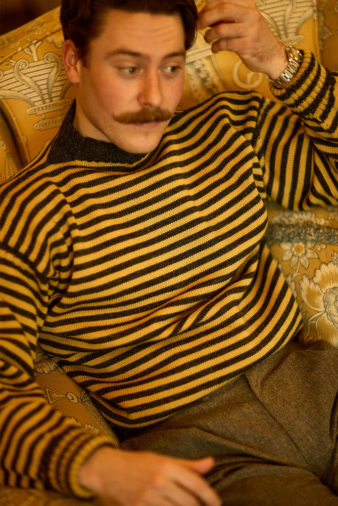 Charcoal & Mustard Striped Traditional Guernsey Jumper