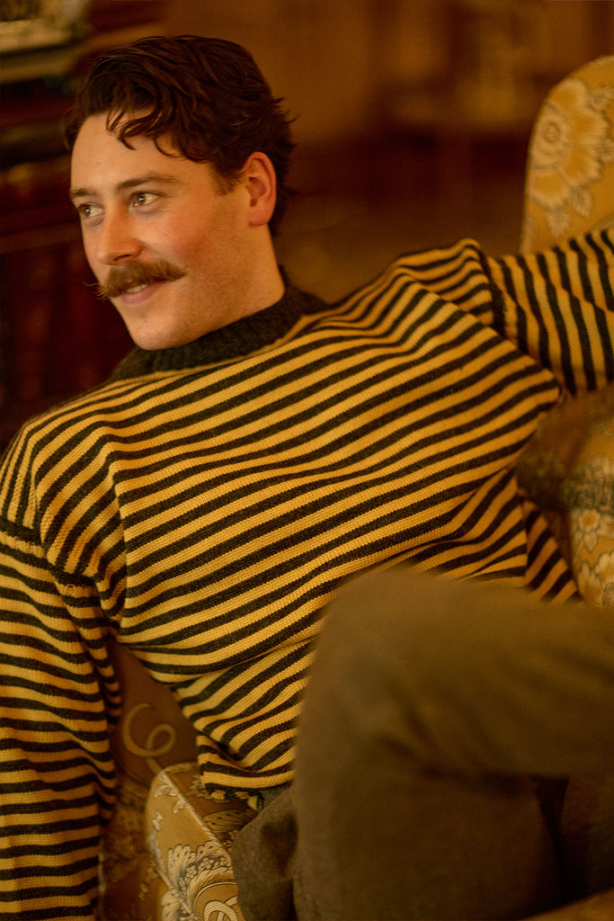 Charcoal & Mustard Striped Traditional Guernsey Jumper