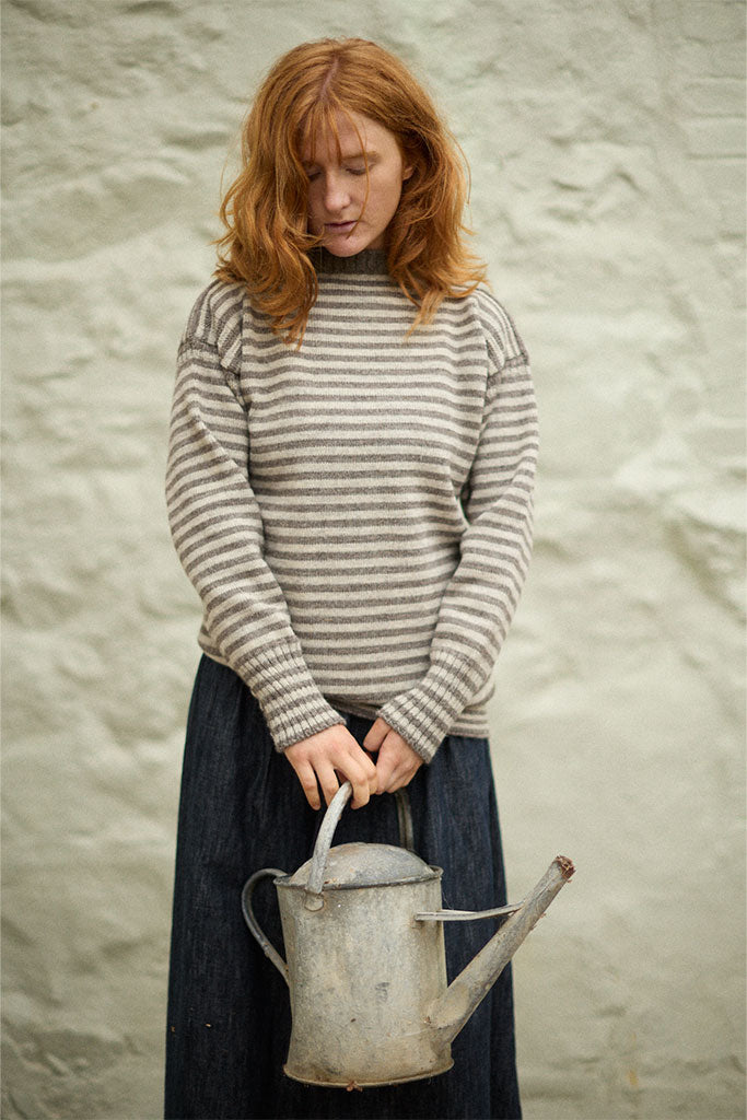 Natural Grey Striped Traditional Guernsey Jumper