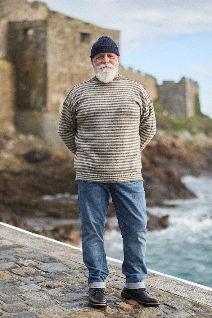 Natural Grey Striped Traditional Guernsey Jumper