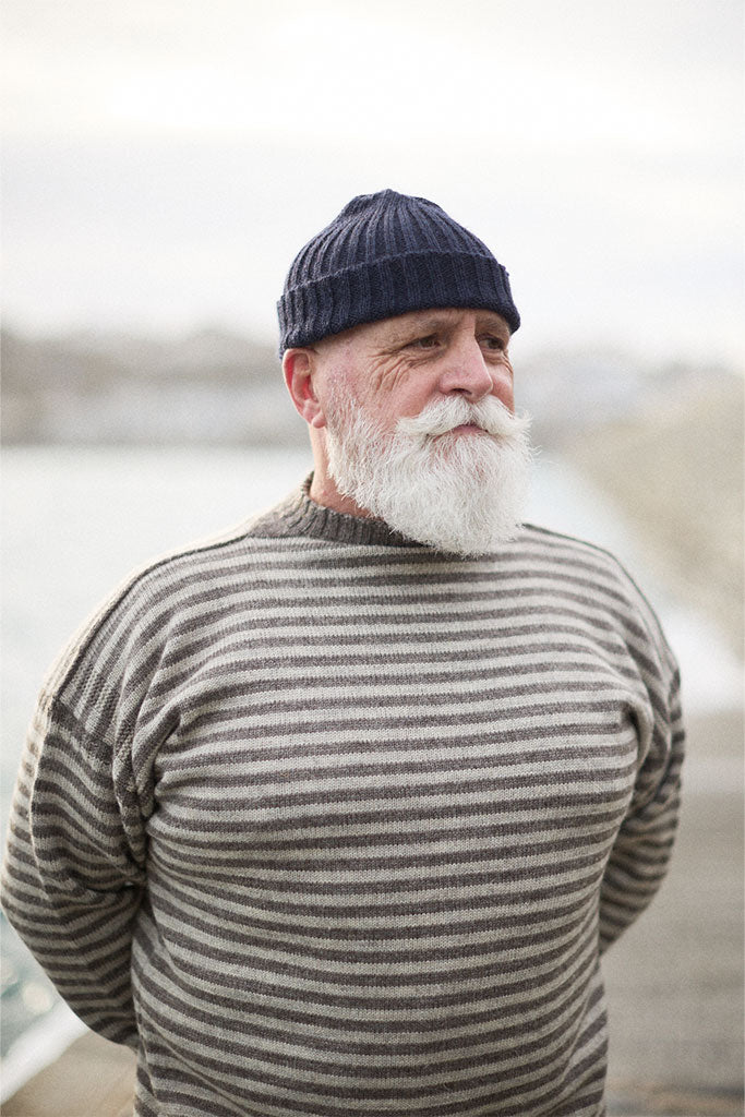 Natural Grey Striped Traditional Guernsey Jumper